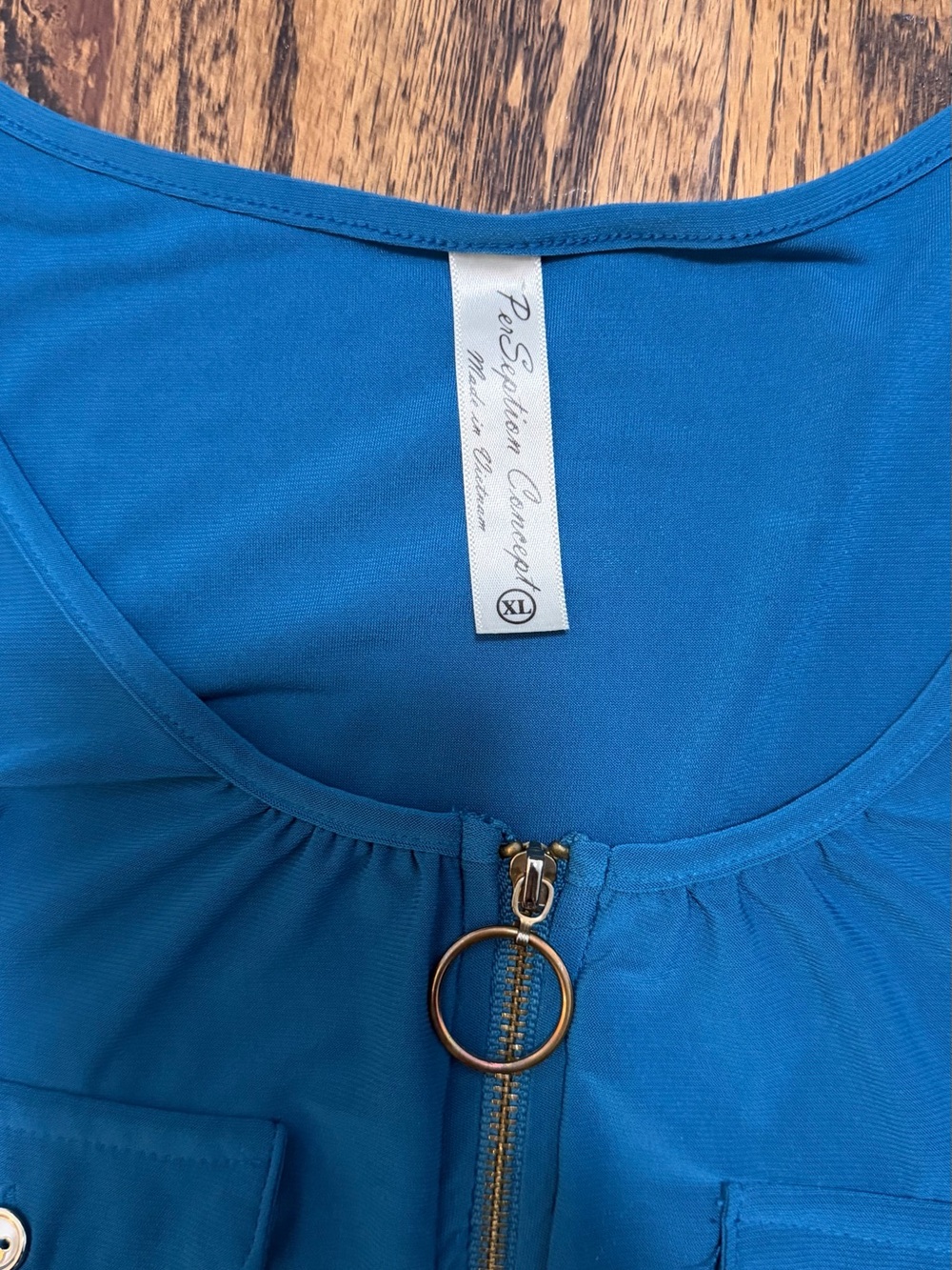 PerSeption Concept Turquoise Blue Zip-Front Knit Top
